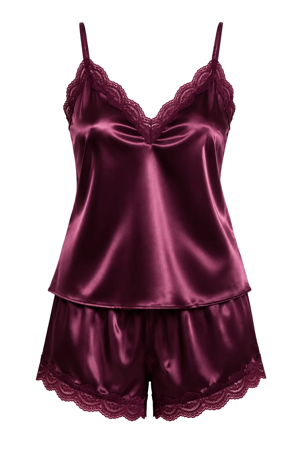 بيجامة حرير توت بدانتيل - حمالات وشورت Grade 6A | Silk Lace Cami Set