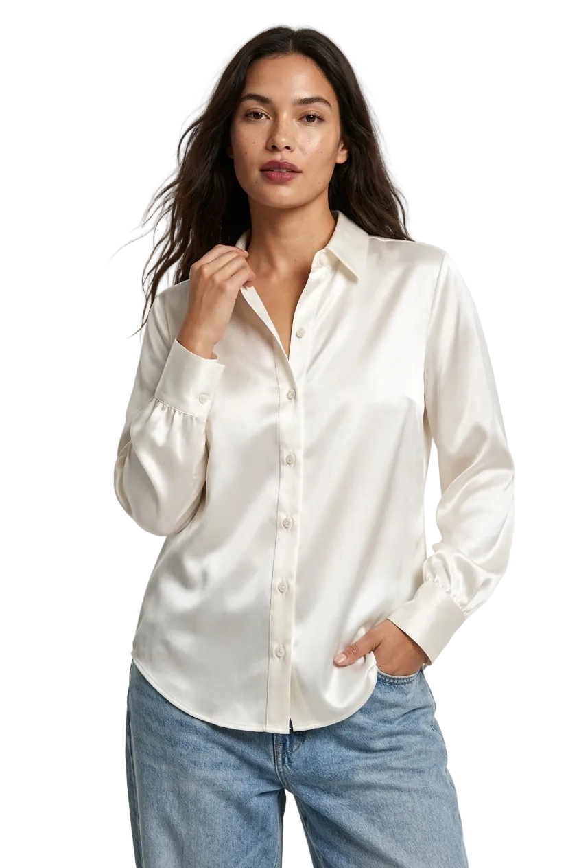 قميص حرير توت أبيض كلاسيكي - Grade 6A | White Silk Shirt