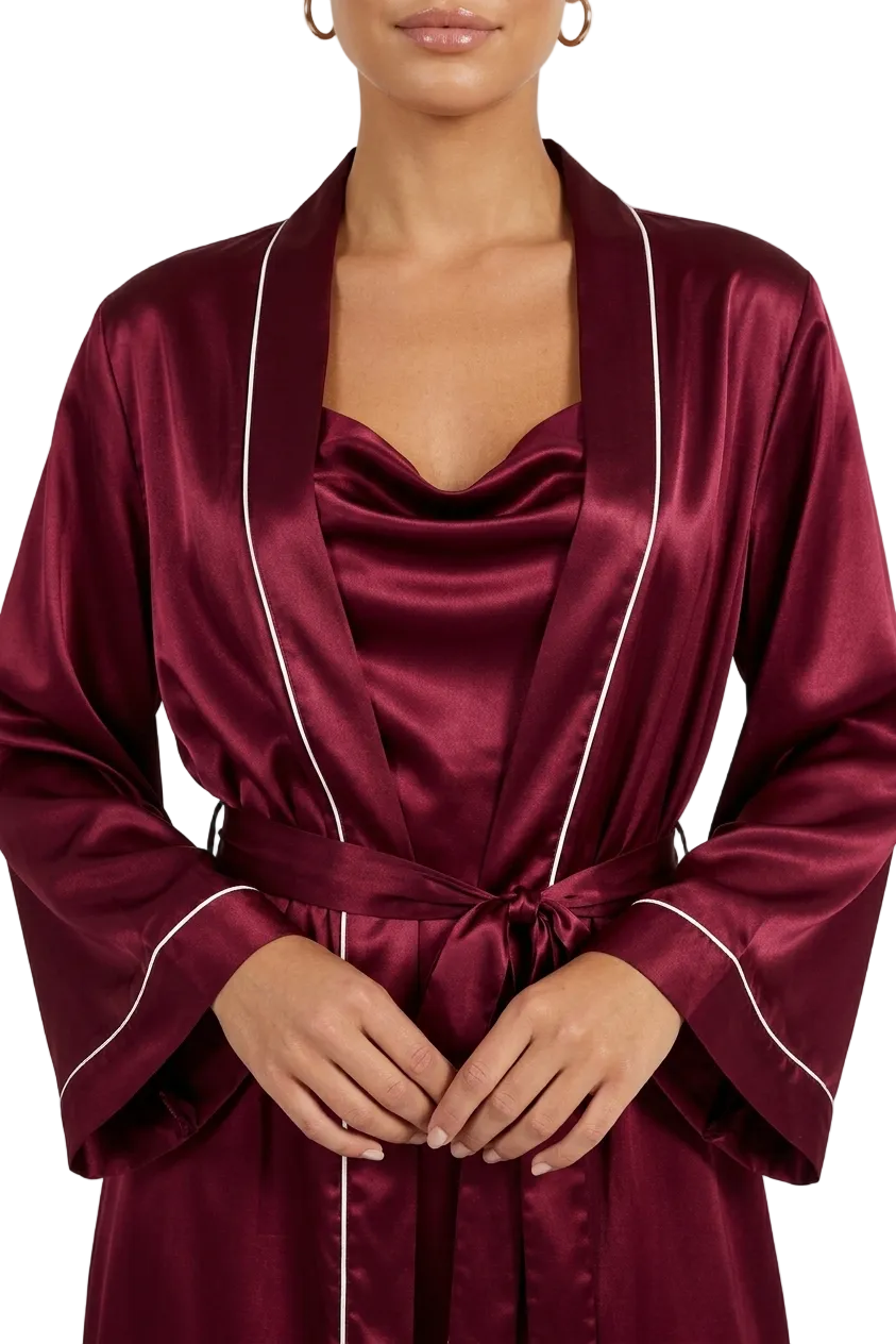 فستان قصير مع روب حرير توت فاخر - Grade 6A | Silk Short Dress & Robe Set
