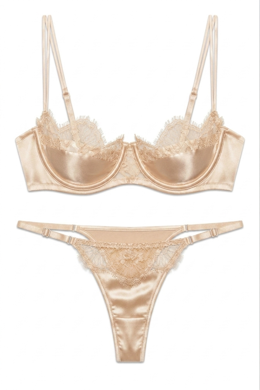 طقم لانجري حرير توت بدانتيل فاخر - Grade 6A | Silk Lace Lingerie Set
