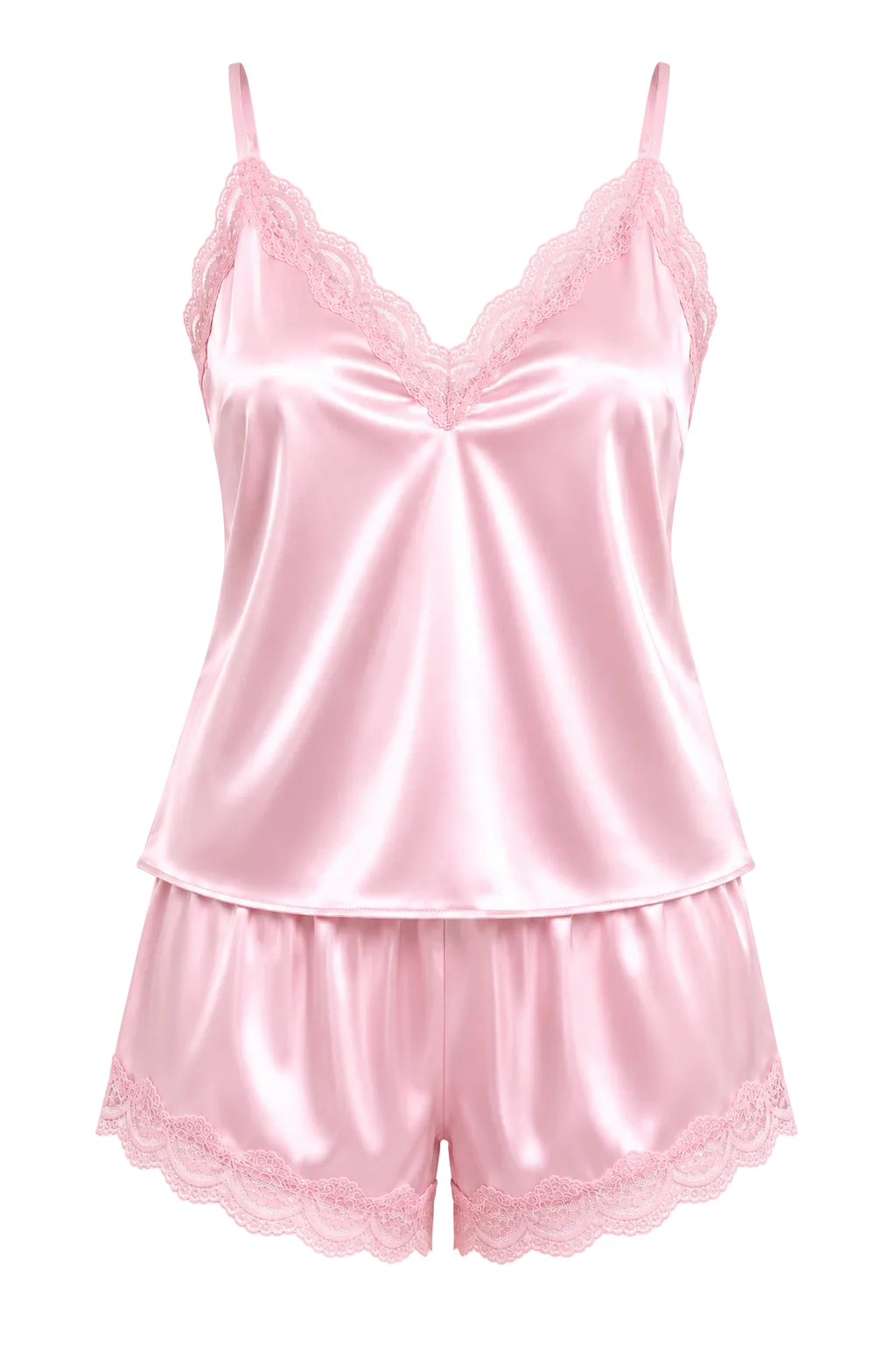 بيجامة حرير توت بدانتيل - حمالات وشورت Grade 6A | Silk Lace Cami Set