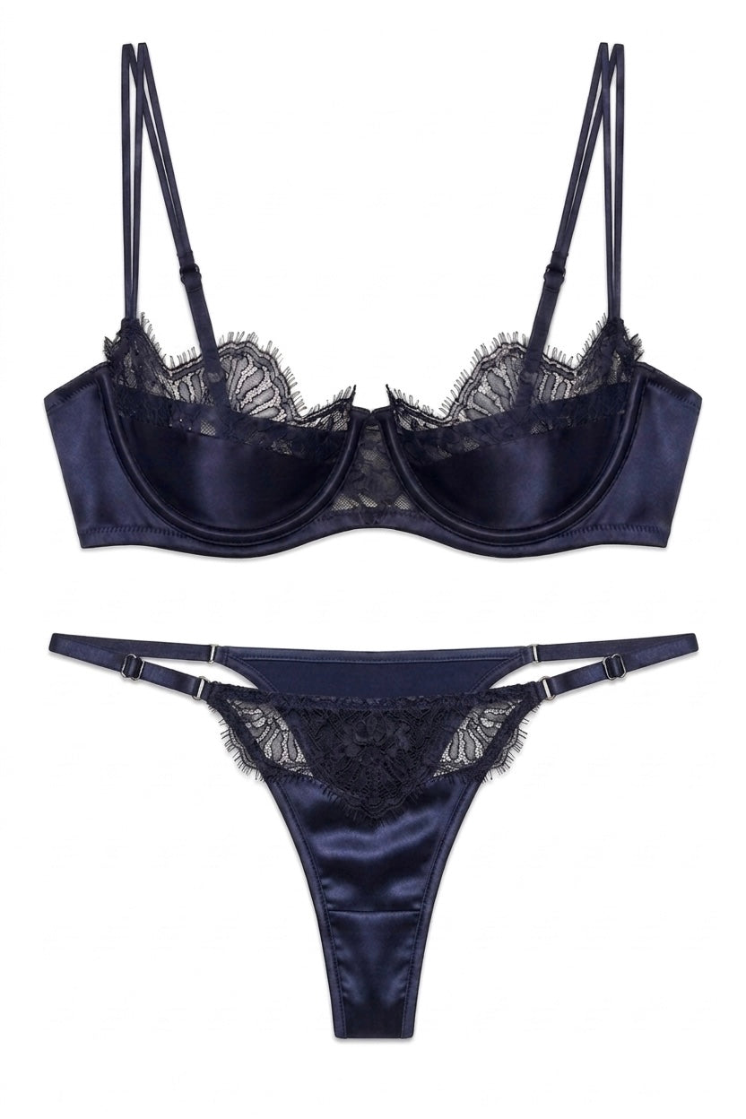 طقم لانجري حرير توت بدانتيل فاخر - Grade 6A | Silk Lace Lingerie Set