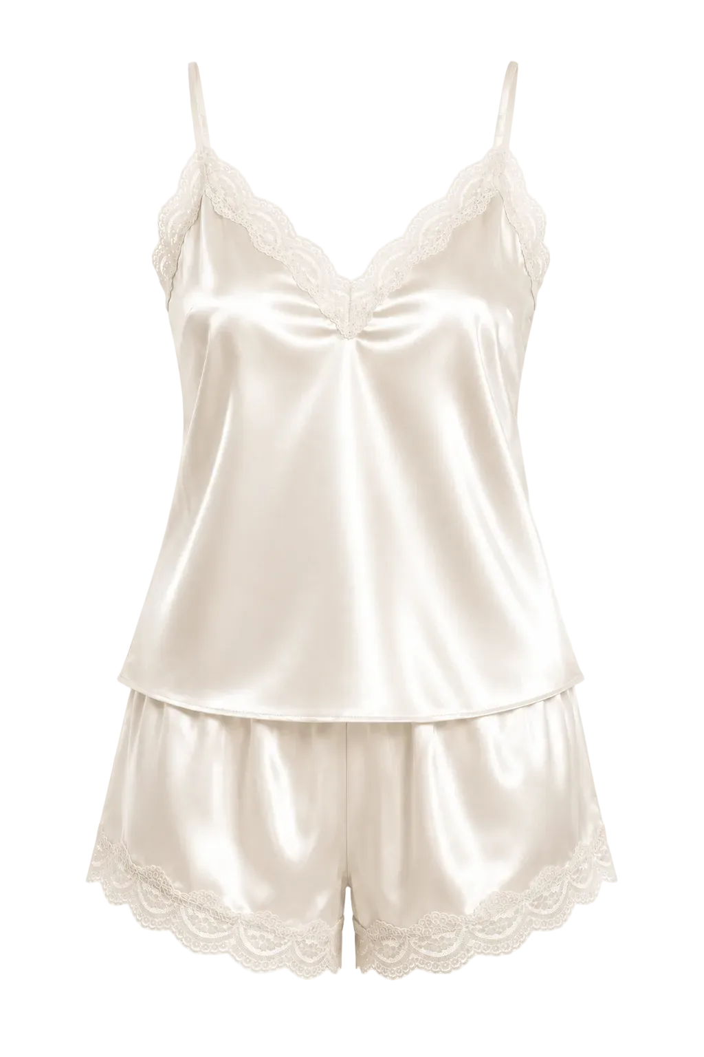 بيجامة حرير توت بدانتيل - حمالات وشورت Grade 6A | Silk Lace Cami Set