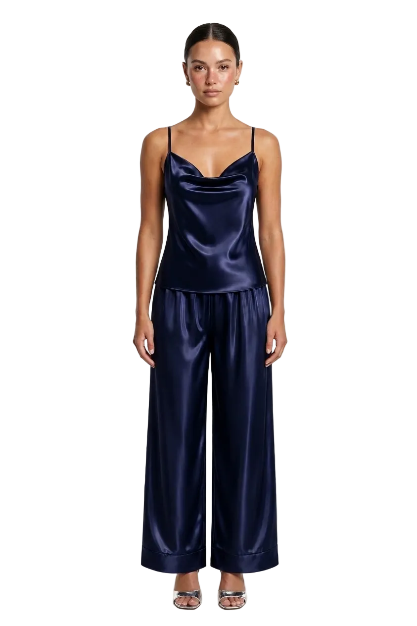 طقم بيجامة حرير توت - حمالات وبنطال طويل Grade 6A | Silk Cami & Pants Set