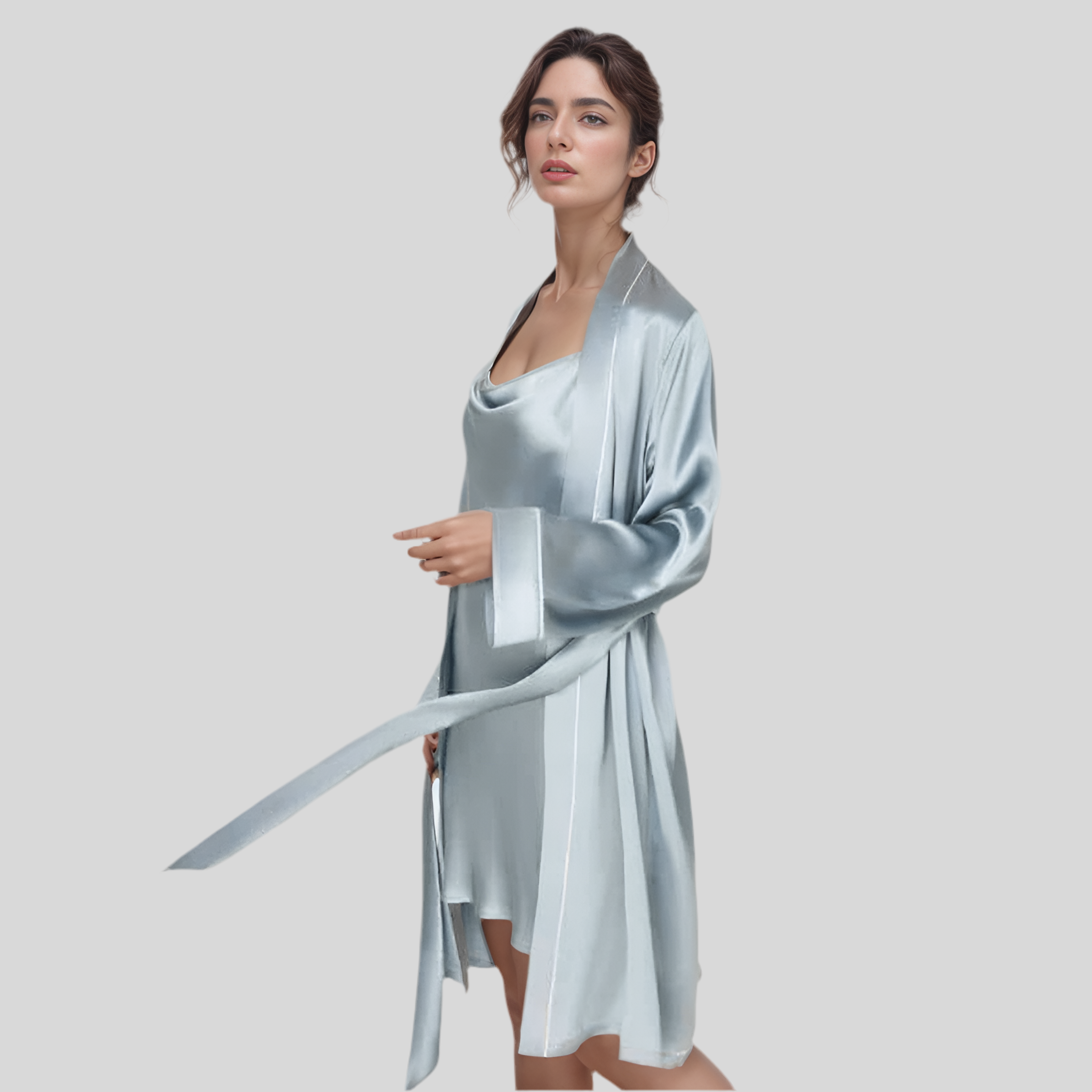 فستان حريري قصير مع روب فاخر من حرير التوت الطبيعي – (22 Momme – Grade 6A