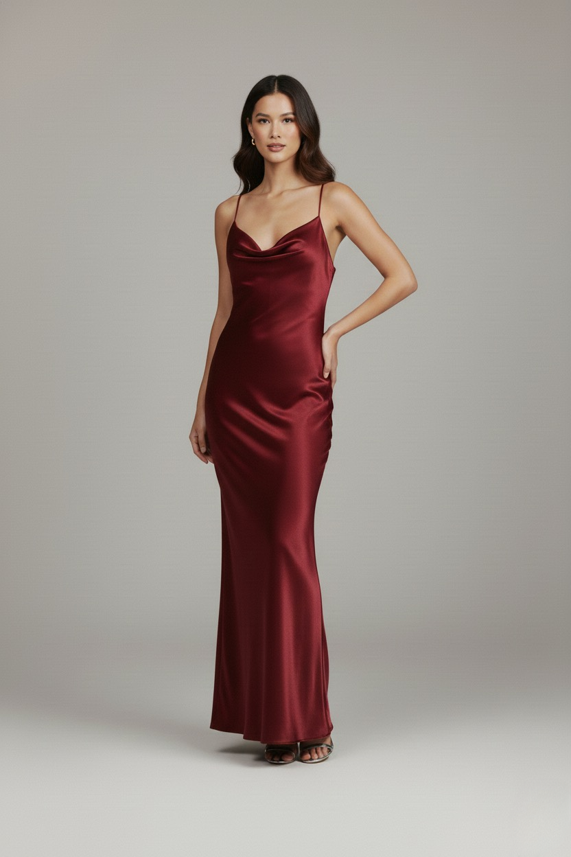 فستان حرير التوت الطبيعي – برغندي ملكي | Momme22 – Grade 6A