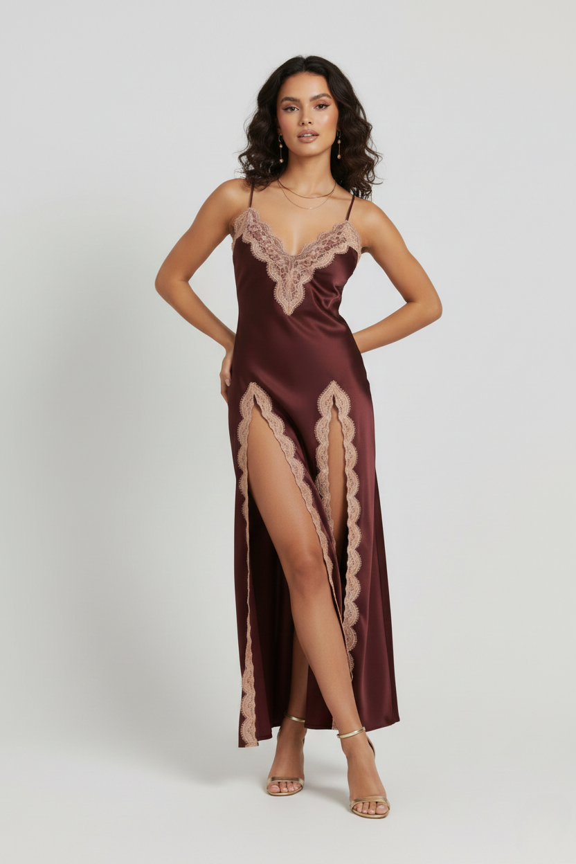 طقم روب وفستان حرير التوت بدانتيل فاخر - Grade 6A | Luxury Silk Robe & Dress Set