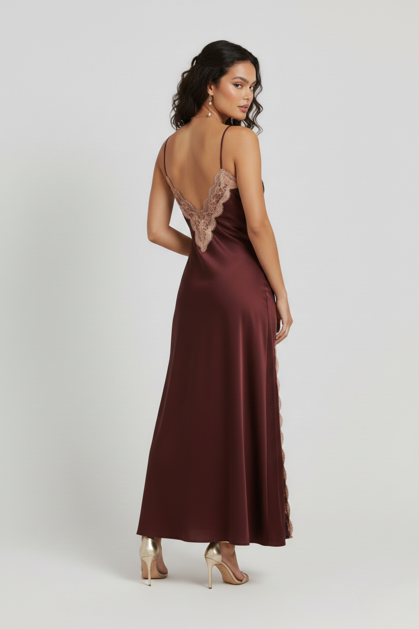 طقم روب وفستان حرير التوت بدانتيل فاخر - Grade 6A | Luxury Silk Robe & Dress Set