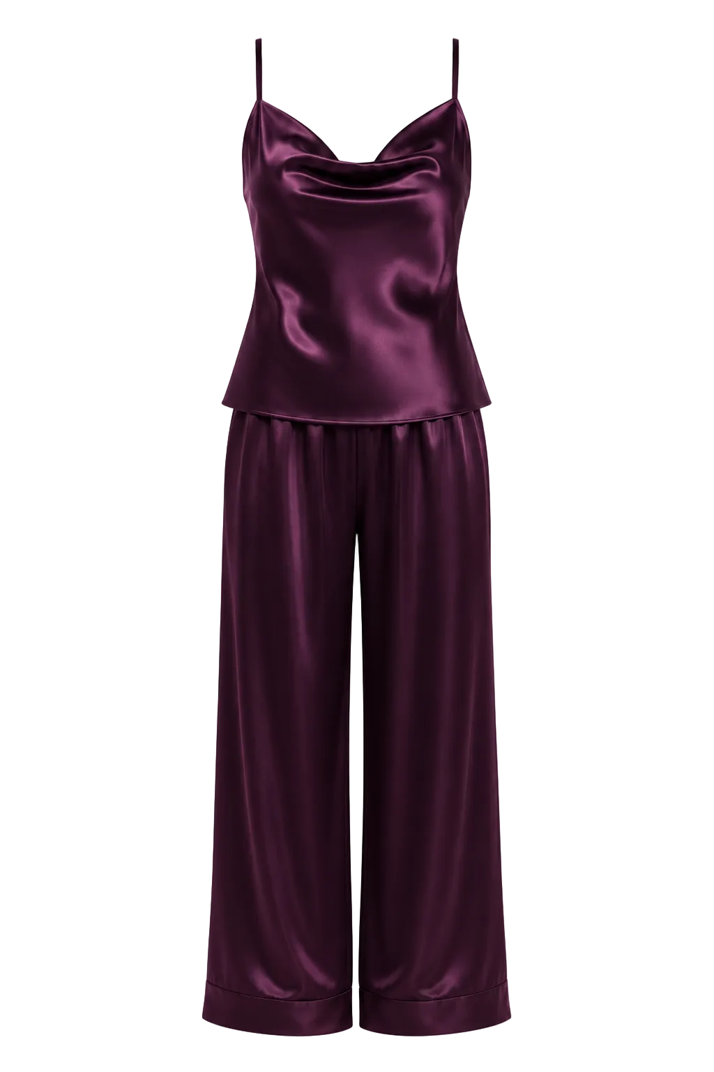 طقم بيجامة حرير توت - حمالات وبنطال طويل Grade 6A | Silk Cami & Pants Set