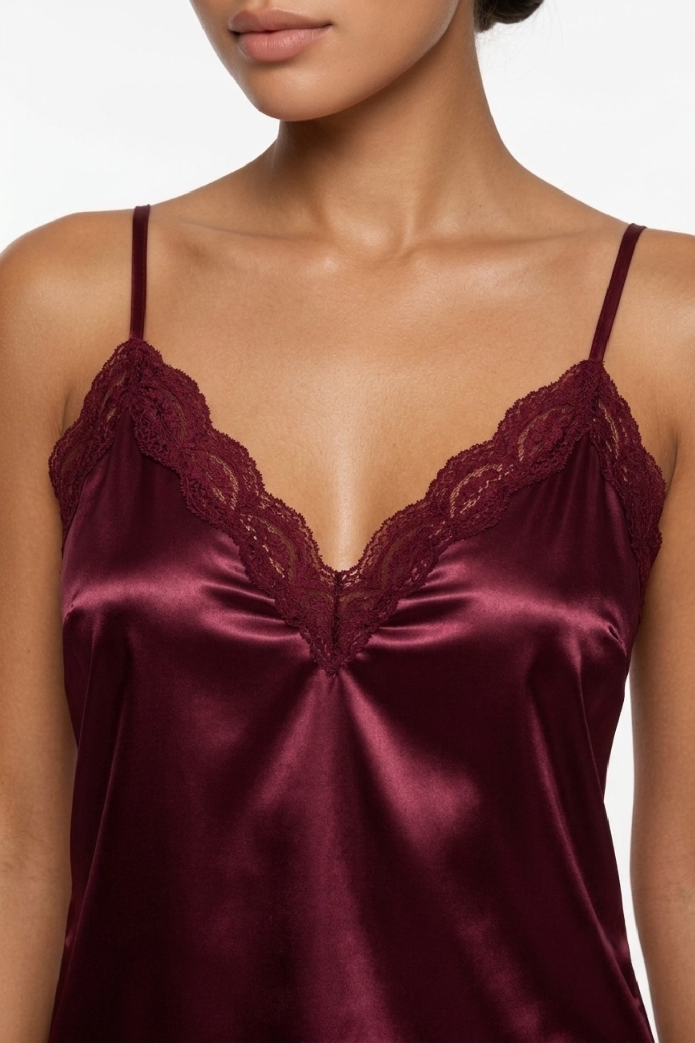 بيجامة حرير توت بدانتيل - حمالات وشورت Grade 6A | Silk Lace Cami Set