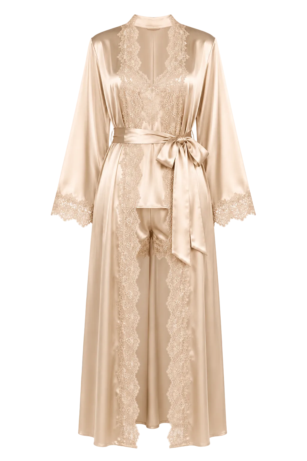 طقم روب حرير توت بدانتيل فاخر - Grade 6A | Silk Lace Set