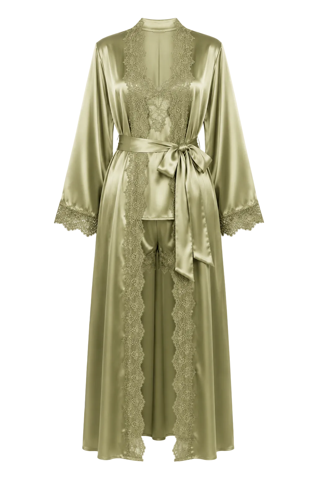 طقم روب حرير التوت بدانتيل فاخر - Grade 6A | Silk Lace Set