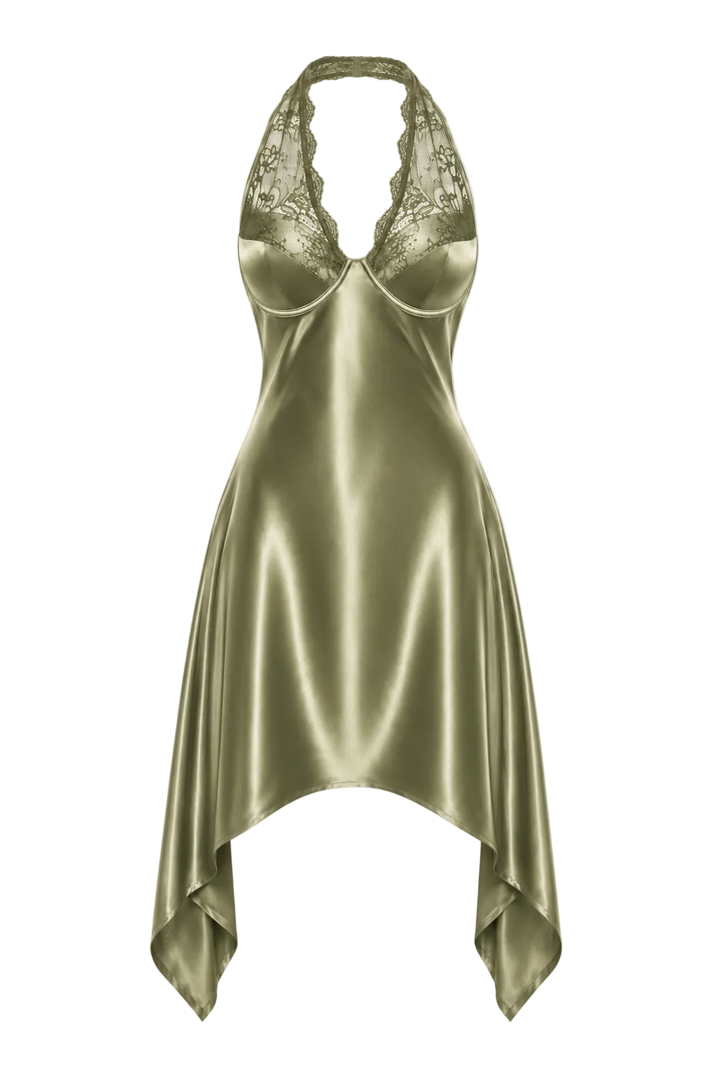 فستان حرير توت قصير بياقة هالتر ودانتيل فاخر - Grade 6A | Silk Halter Lace Mini Dress