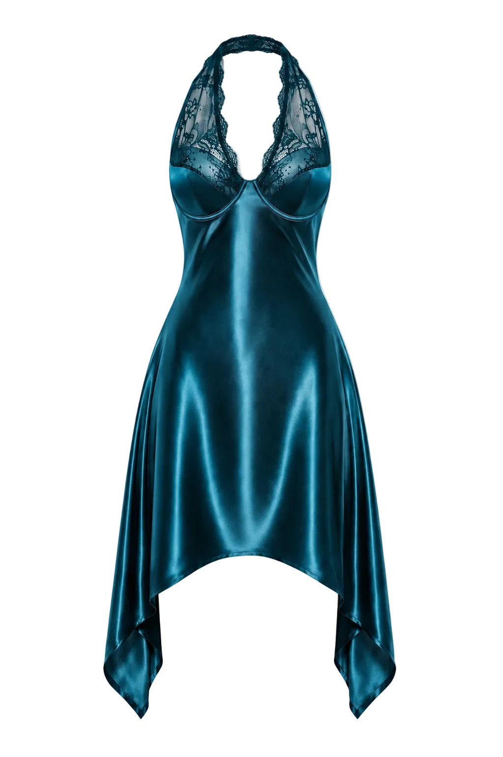 فستان حرير توت قصير بياقة هالتر ودانتيل فاخر - Grade 6A | Silk Halter Lace Mini Dress