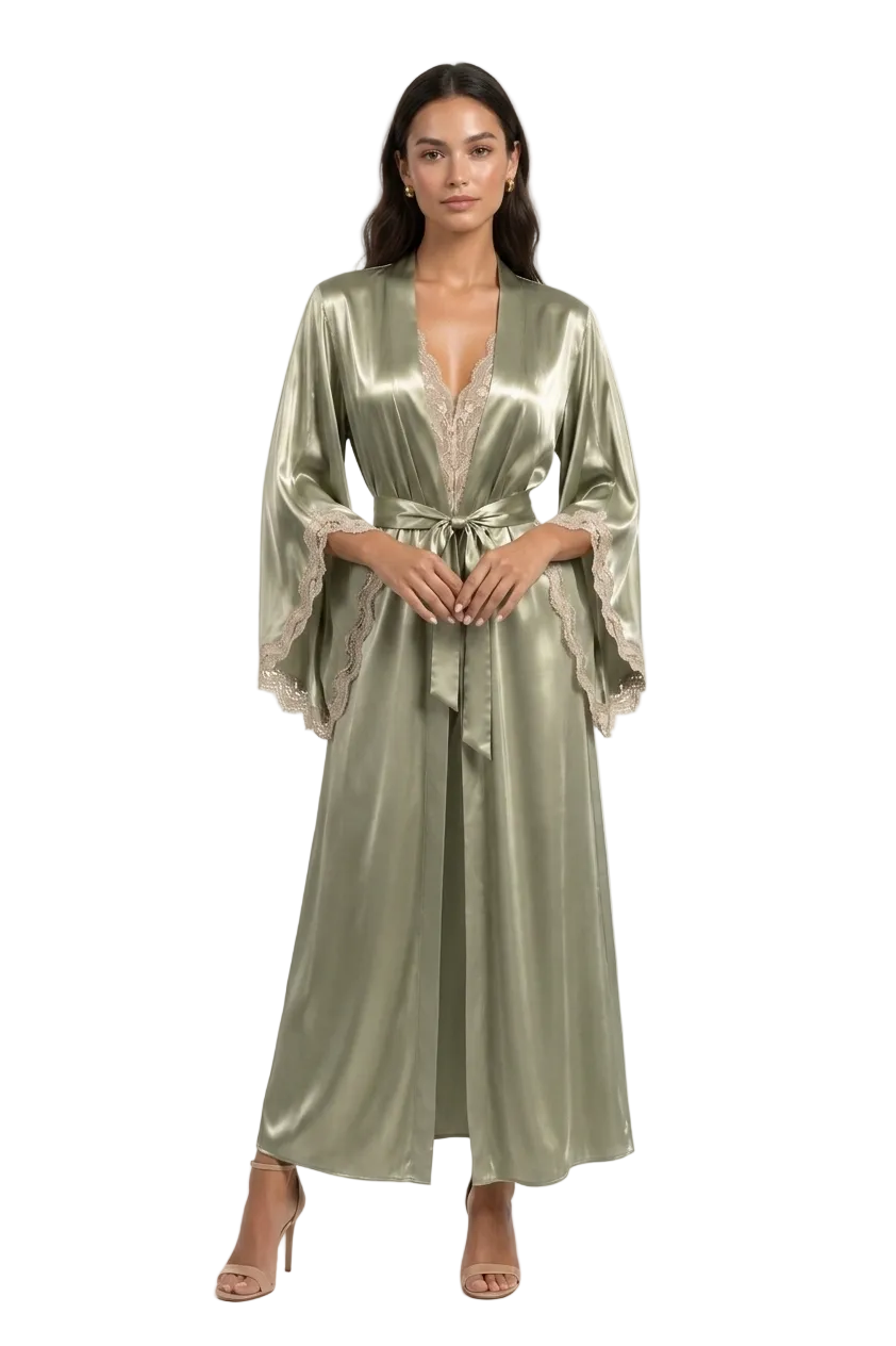 طقم روب وفستان حرير التوت بدانتيل فاخر - Grade 6A | Luxury Silk Robe & Dress Set