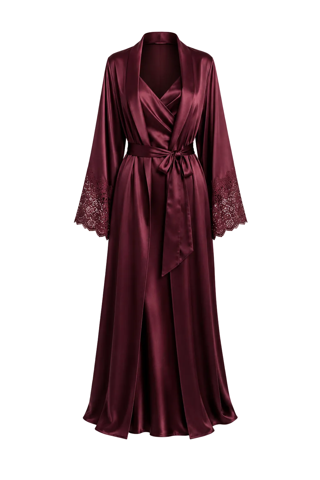 طقم فستان طويل مع روب دانتيل - حرير توت Grade 6A | Silk Dress & Robe Set
