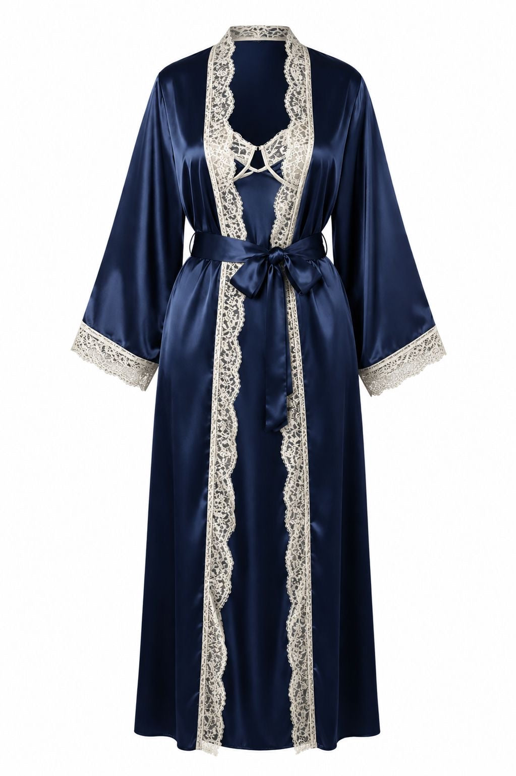 طقم روب وفستان حرير توت بدانتيل فاخر بحشوة| Silk Robe & Dress Set