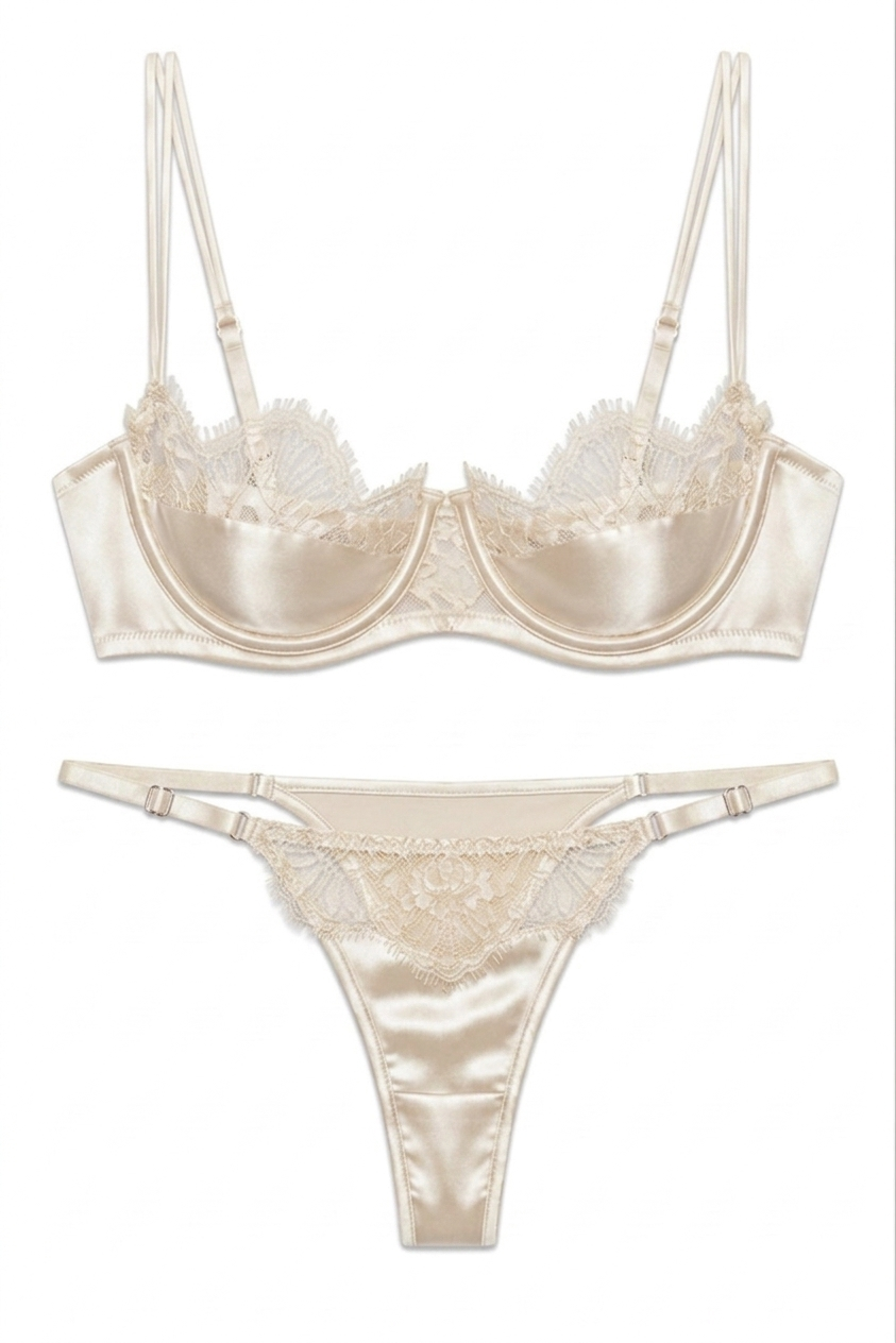 طقم لانجري حرير توت بدانتيل فاخر - Grade 6A | Silk Lace Lingerie Set