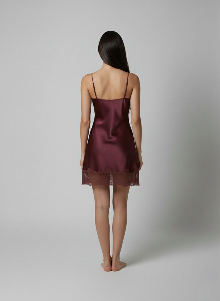 فستان نوم حرير توت مع روب دانتيل - Grade 6A | Silk Nightgown & Robe Set