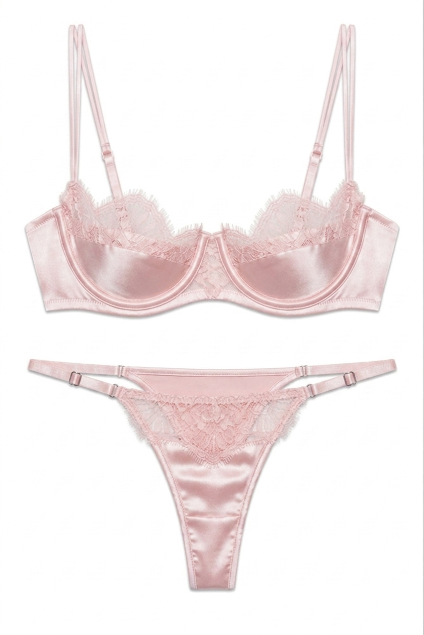 طقم لانجري حرير توت بدانتيل فاخر - Grade 6A | Silk Lace Lingerie Set