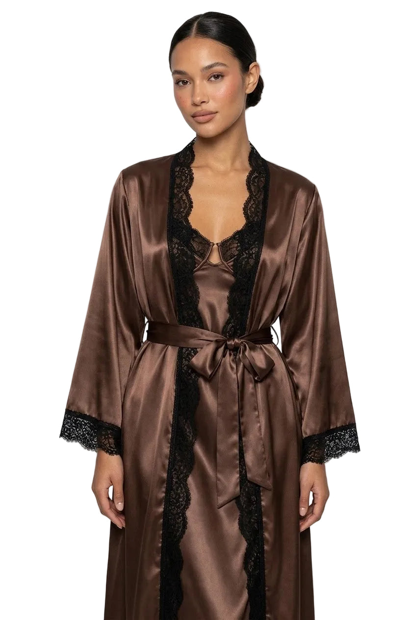 طقم روب وفستان حرير توت بدانتيل فاخر بحشوة| Silk Robe & Dress Set