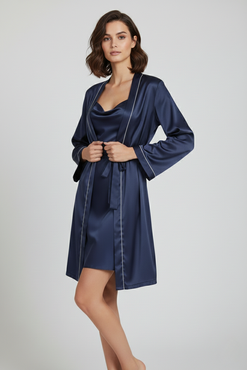 فستان قصير مع روب حرير توت فاخر - Grade 6A | Silk Short Dress & Robe Set