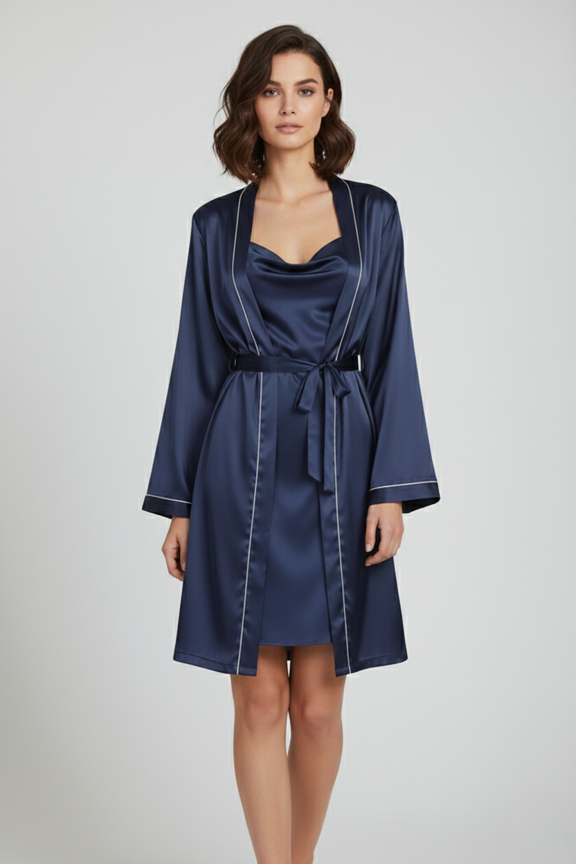 فستان قصير مع روب حرير توت فاخر - Grade 6A | Silk Short Dress & Robe Set