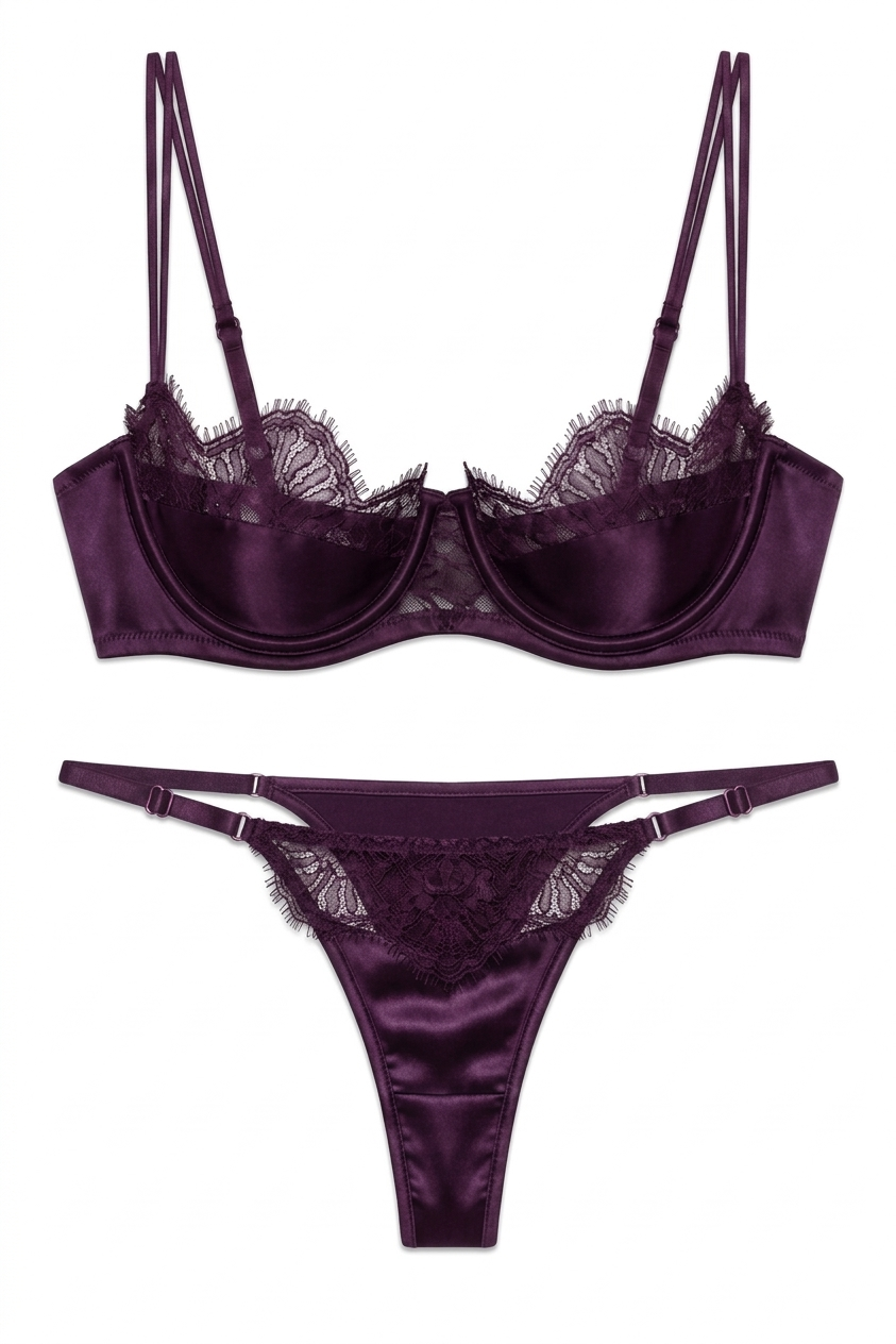 طقم لانجري حرير توت بدانتيل فاخر - Grade 6A | Silk Lace Lingerie Set