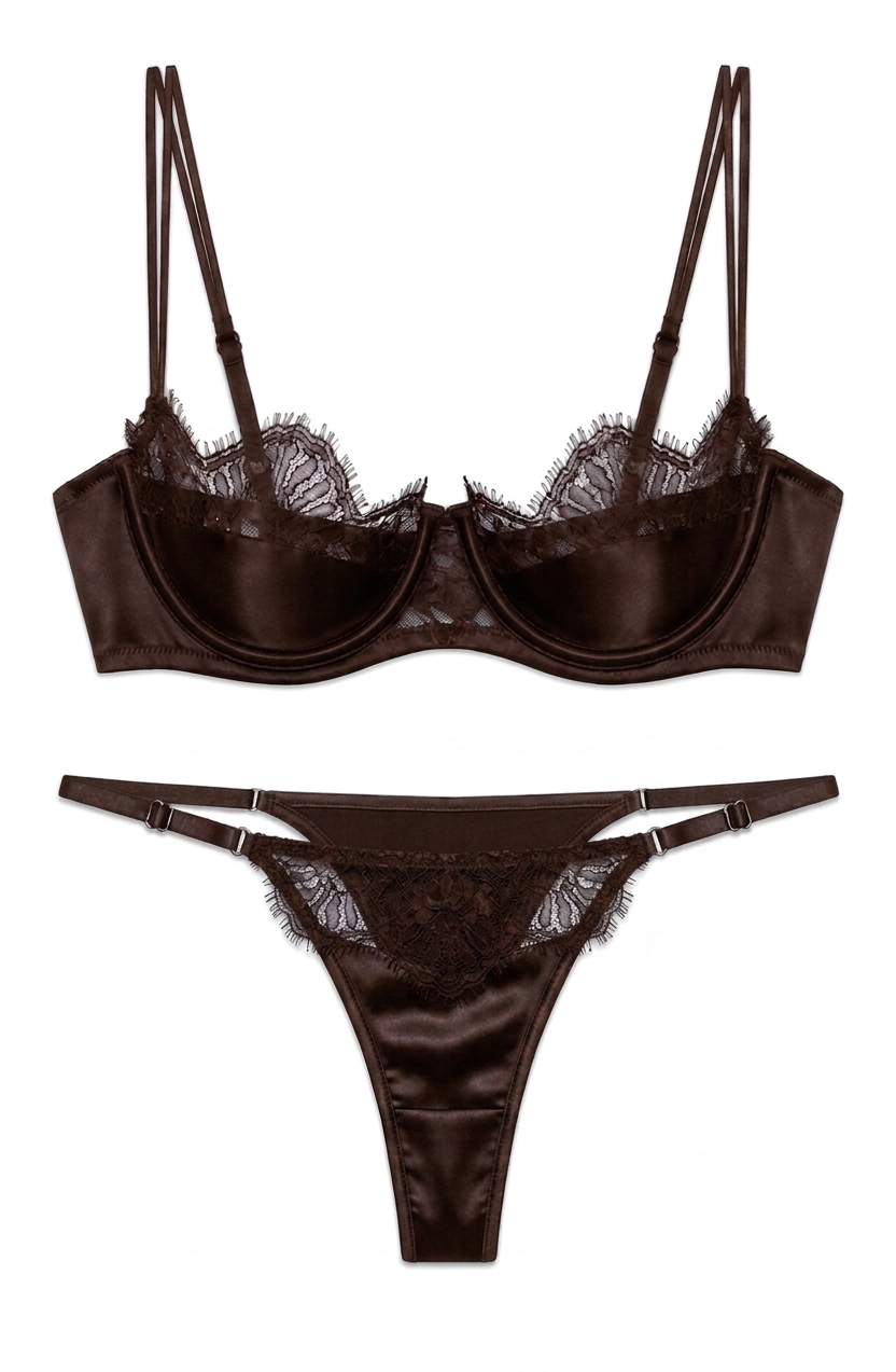 طقم لانجري حرير توت بدانتيل فاخر - Grade 6A | Silk Lace Lingerie Set