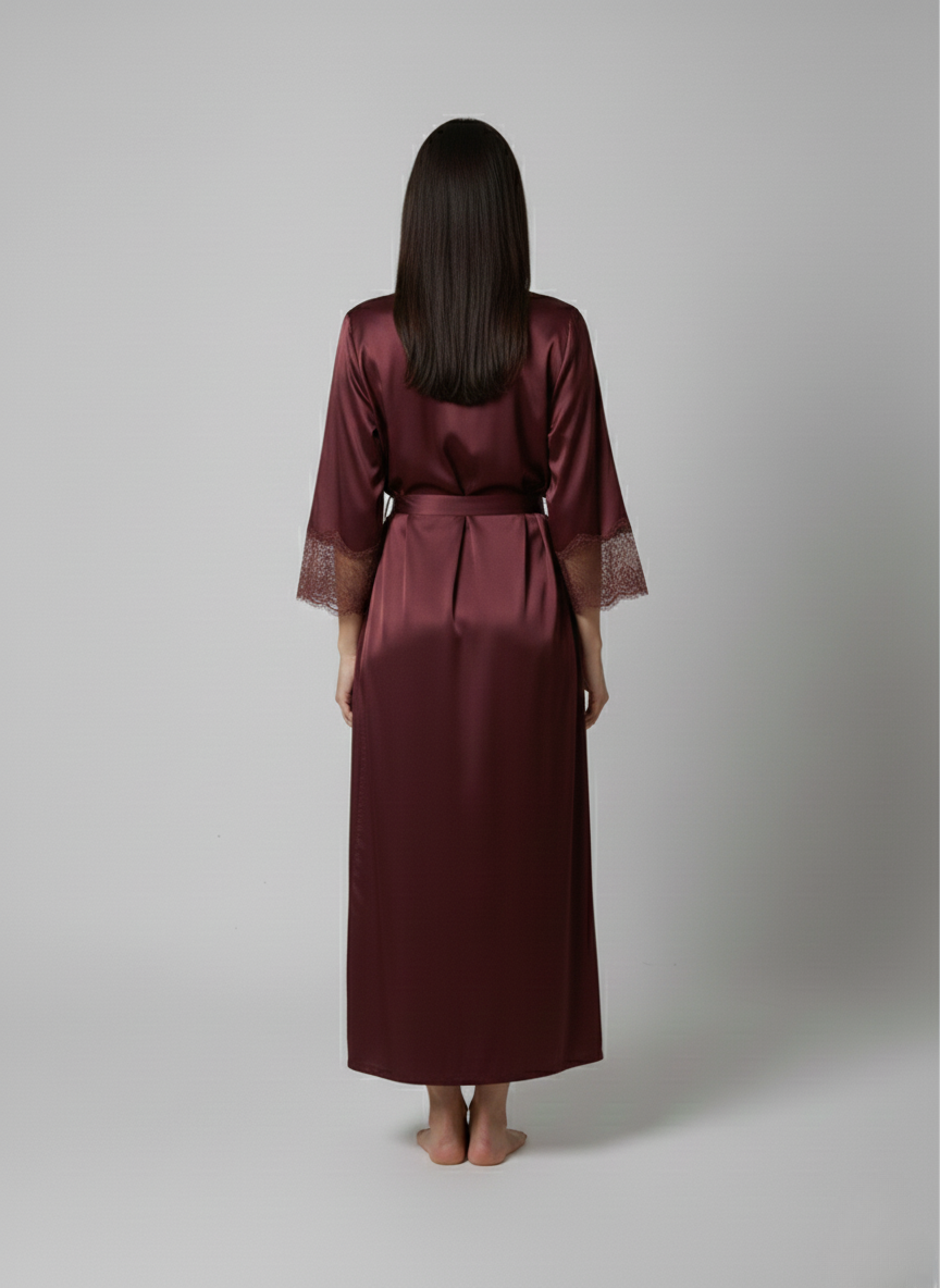 فستان نوم حرير توت مع روب دانتيل - Grade 6A | Silk Nightgown & Robe Set