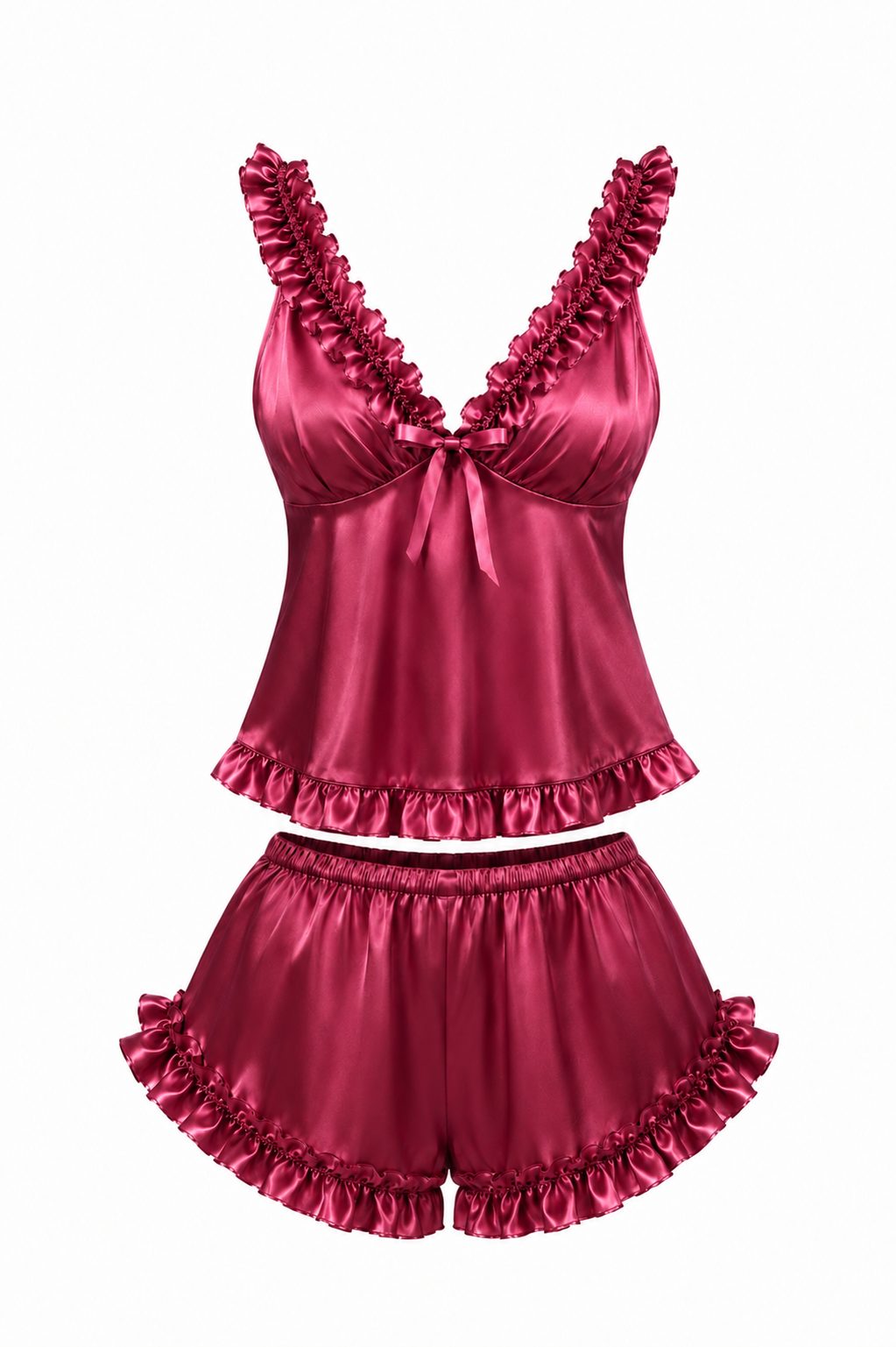 Mulberry Silk Ruffle Slip Pyjama Set