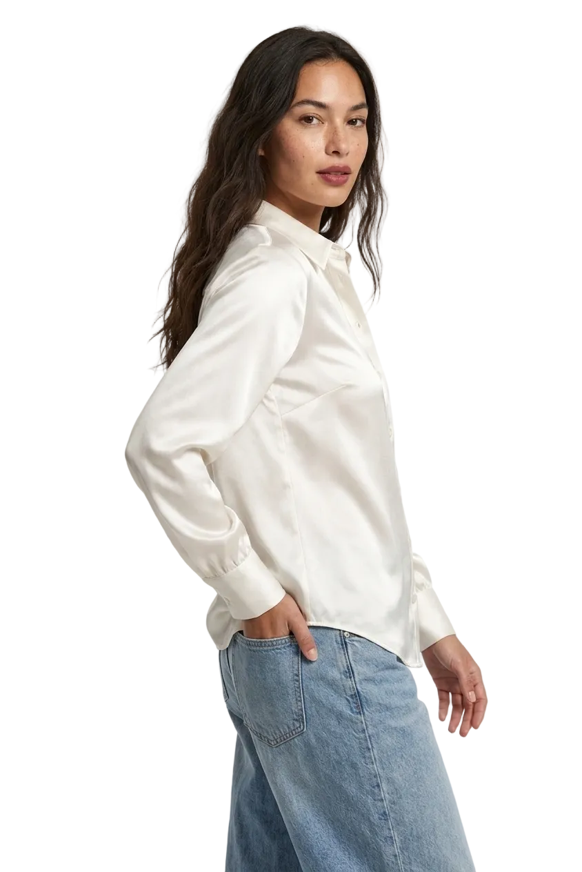 قميص حرير توت أبيض كلاسيكي - Grade 6A | White Silk Shirt
