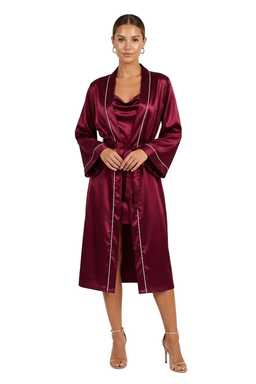 فستان قصير مع روب حرير توت فاخر - Grade 6A | Silk Short Dress & Robe Set