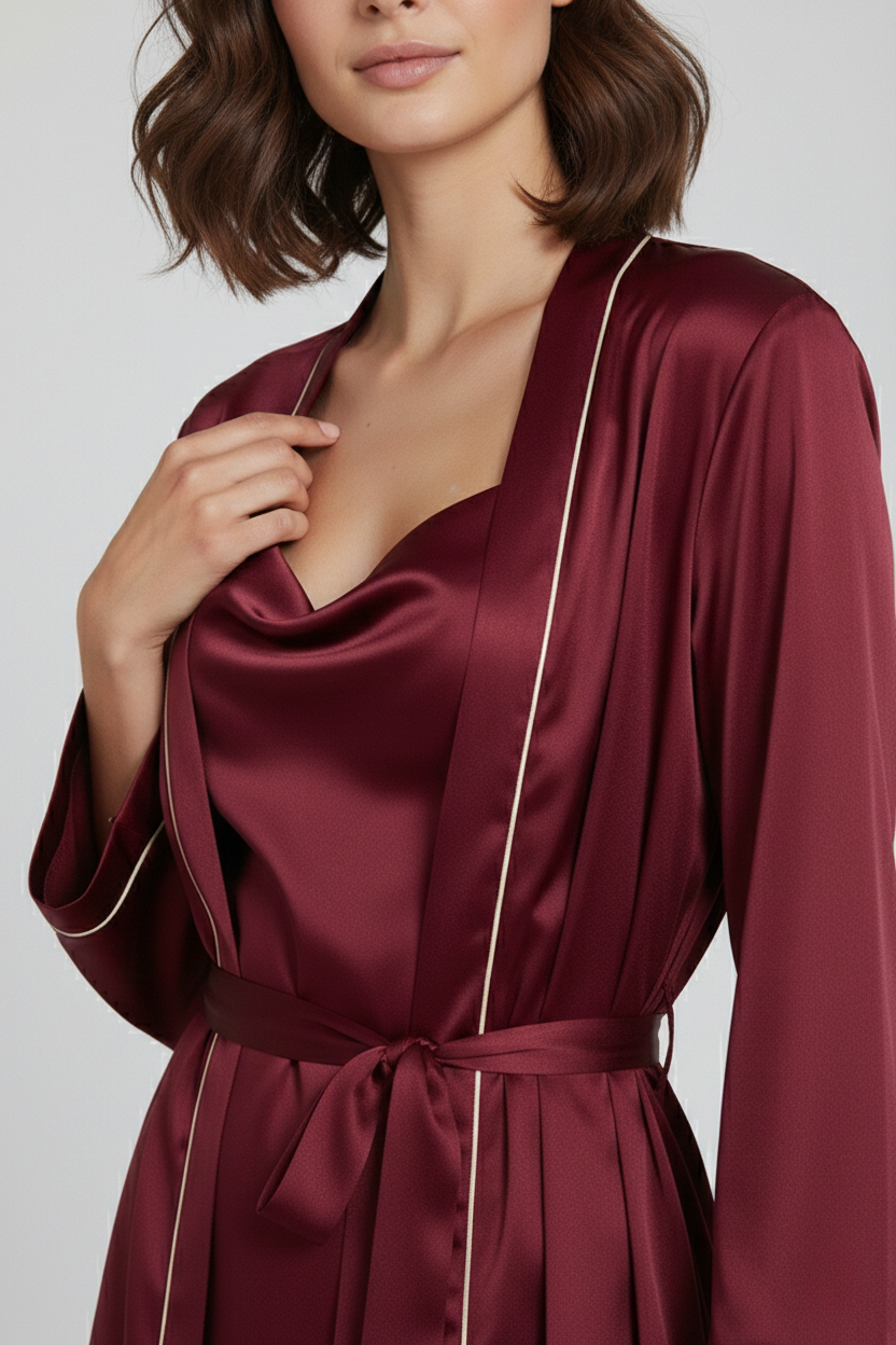 فستان قصير مع روب حرير توت فاخر - Grade 6A | Silk Short Dress & Robe Set