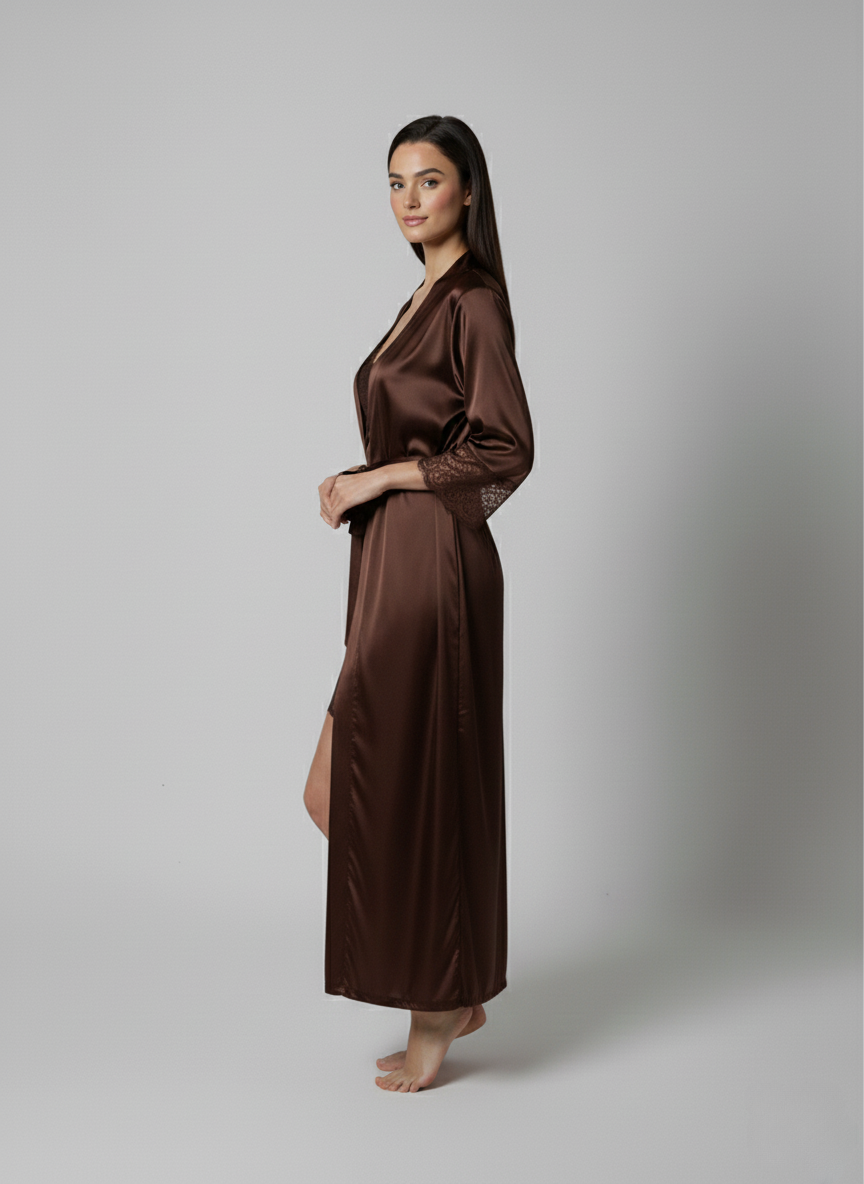 فستان نوم حرير توت مع روب دانتيل - Grade 6A | Silk Nightgown & Robe Set