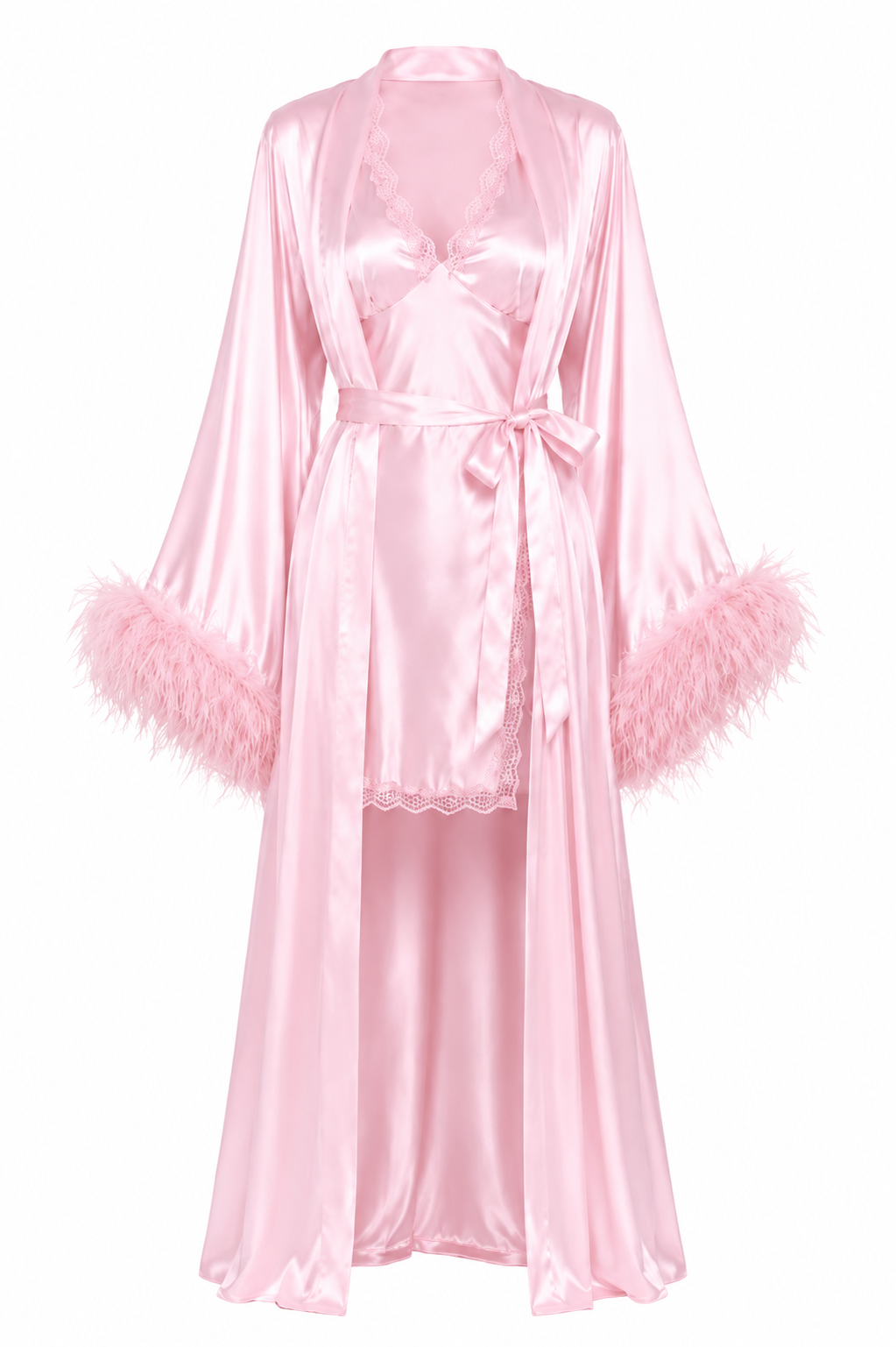 طقم روب وفستان حرير توت بريش ودانتيل فاخر - Grade 6A | Luxury Silk Robe & Dress Set with Fur