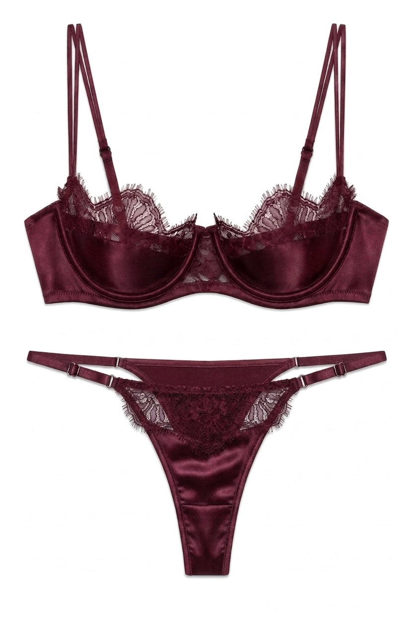 طقم لانجري حرير توت بدانتيل فاخر - Grade 6A | Silk Lace Lingerie Set