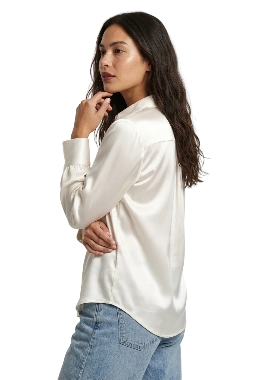 قميص حرير توت أبيض كلاسيكي - Grade 6A | White Silk Shirt