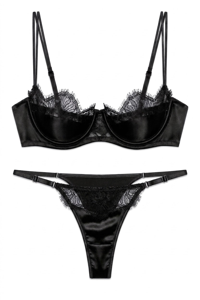 طقم لانجري حرير توت بدانتيل فاخر - Grade 6A | Silk Lace Lingerie Set