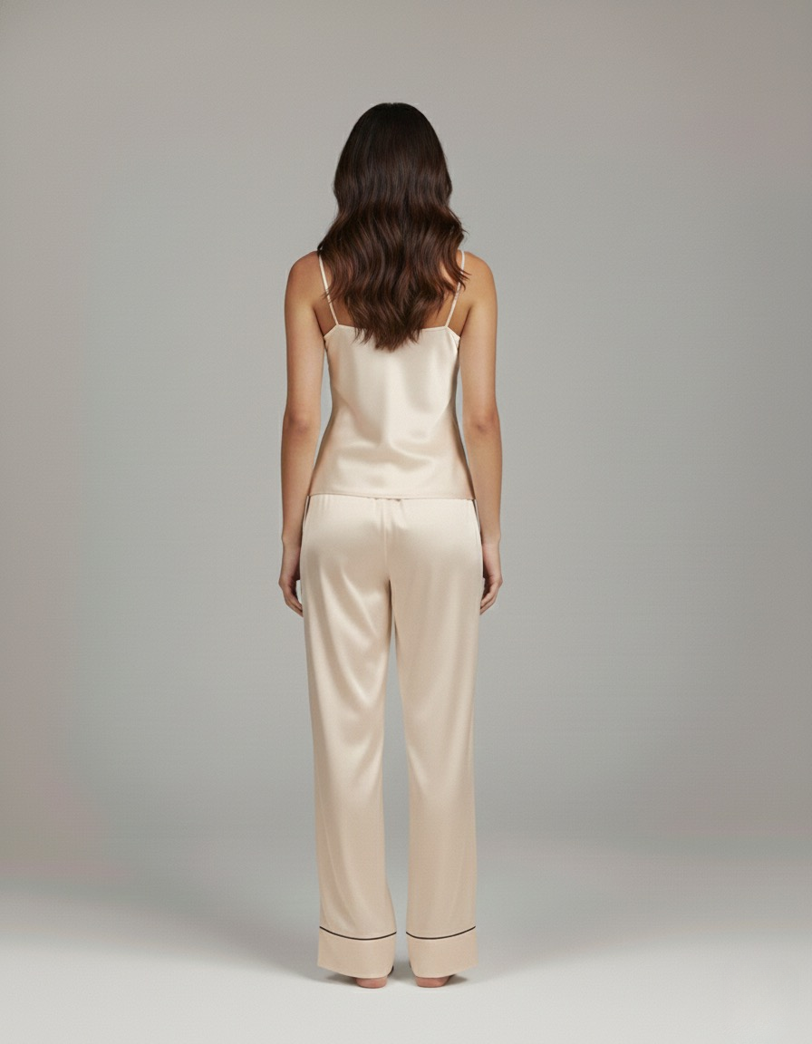 طقم بيجامة حرير توت - حمالات وبنطال طويل Grade 6A | Silk Cami & Pants Set