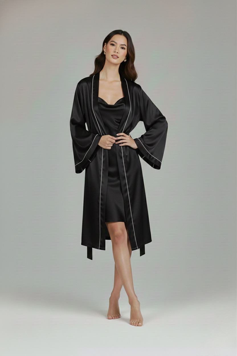 فستان قصير مع روب حرير توت فاخر - Grade 6A | Silk Short Dress & Robe Set