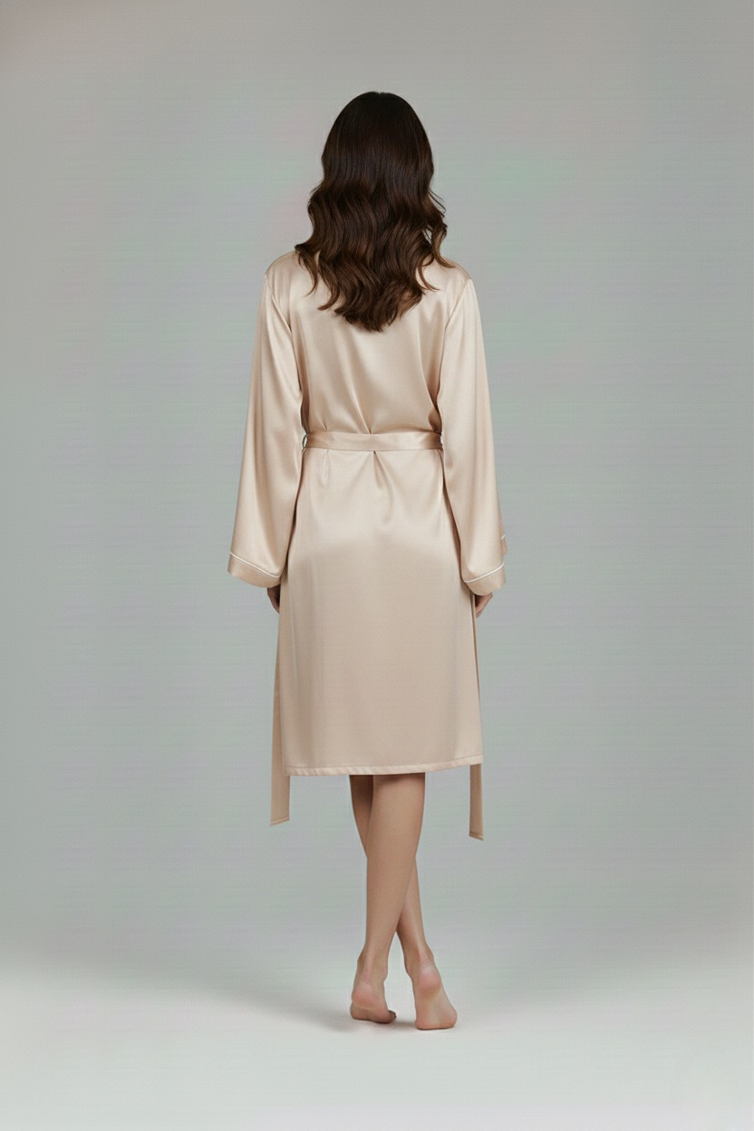 فستان قصير مع روب حرير توت فاخر - Grade 6A | Silk Short Dress & Robe Set