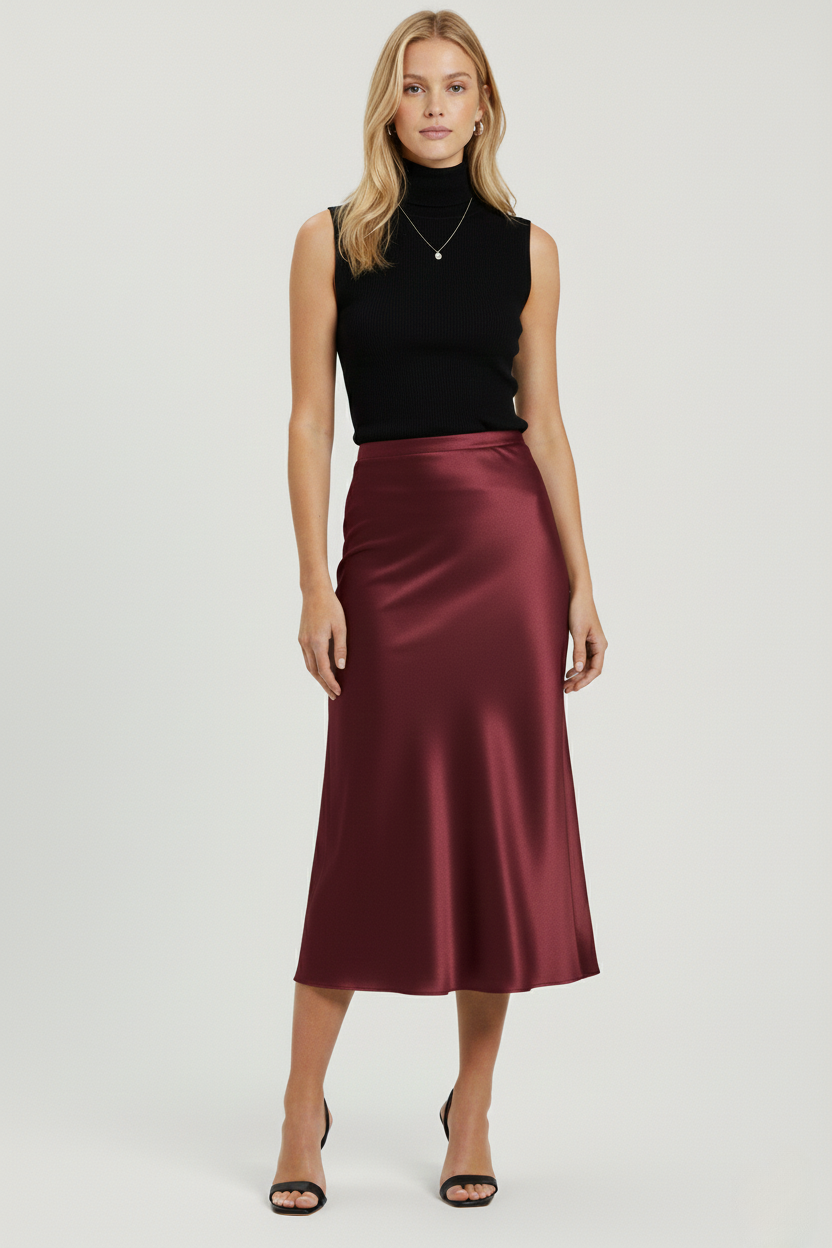 تنورة حرير توت - Grade 6A | Mulberry Silk Burgundy Skirt