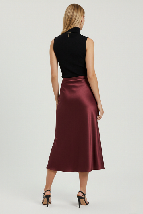 تنورة حرير توت - Grade 6A | Mulberry Silk Burgundy Skirt