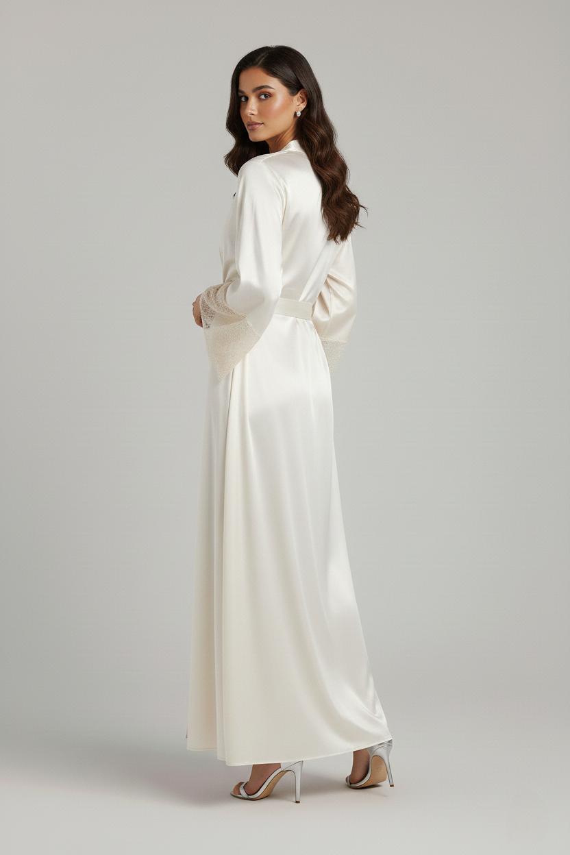 طقم فستان طويل مع روب دانتيل - حرير توت Grade 6A | Silk Dress & Robe Set