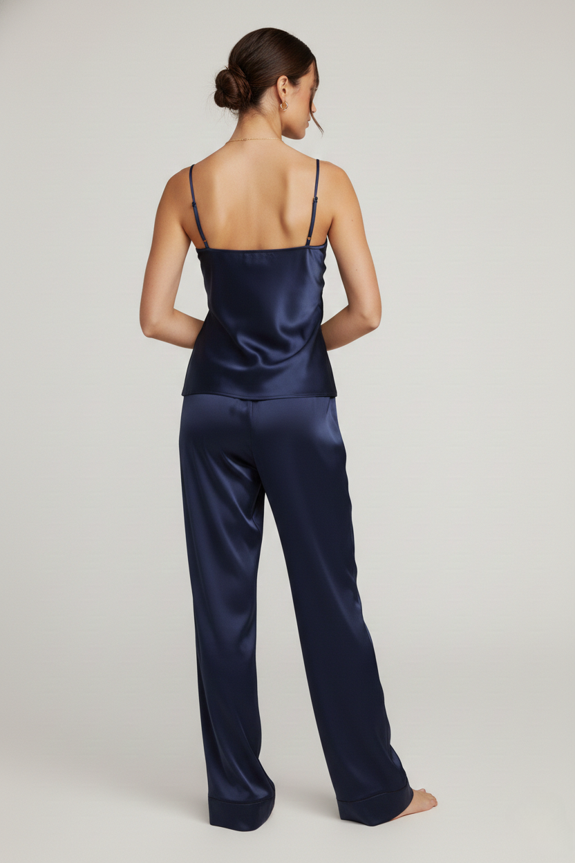 طقم بيجامة حرير توت - حمالات وبنطال طويل Grade 6A | Silk Cami & Pants Set