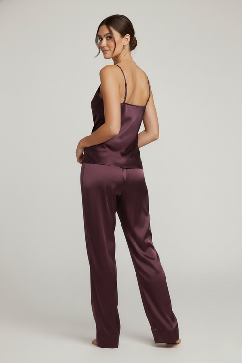طقم بيجامة حرير توت - حمالات وبنطال طويل Grade 6A | Silk Cami & Pants Set