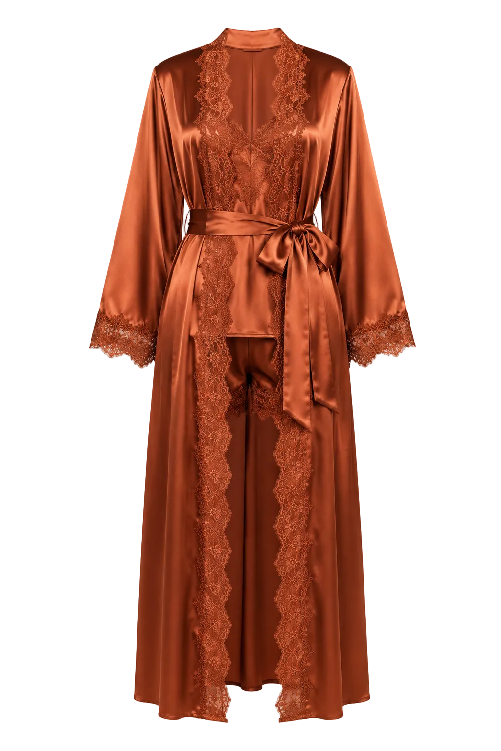 طقم روب حرير التوت بدانتيل فاخر - Grade 6A | Silk Lace Set
