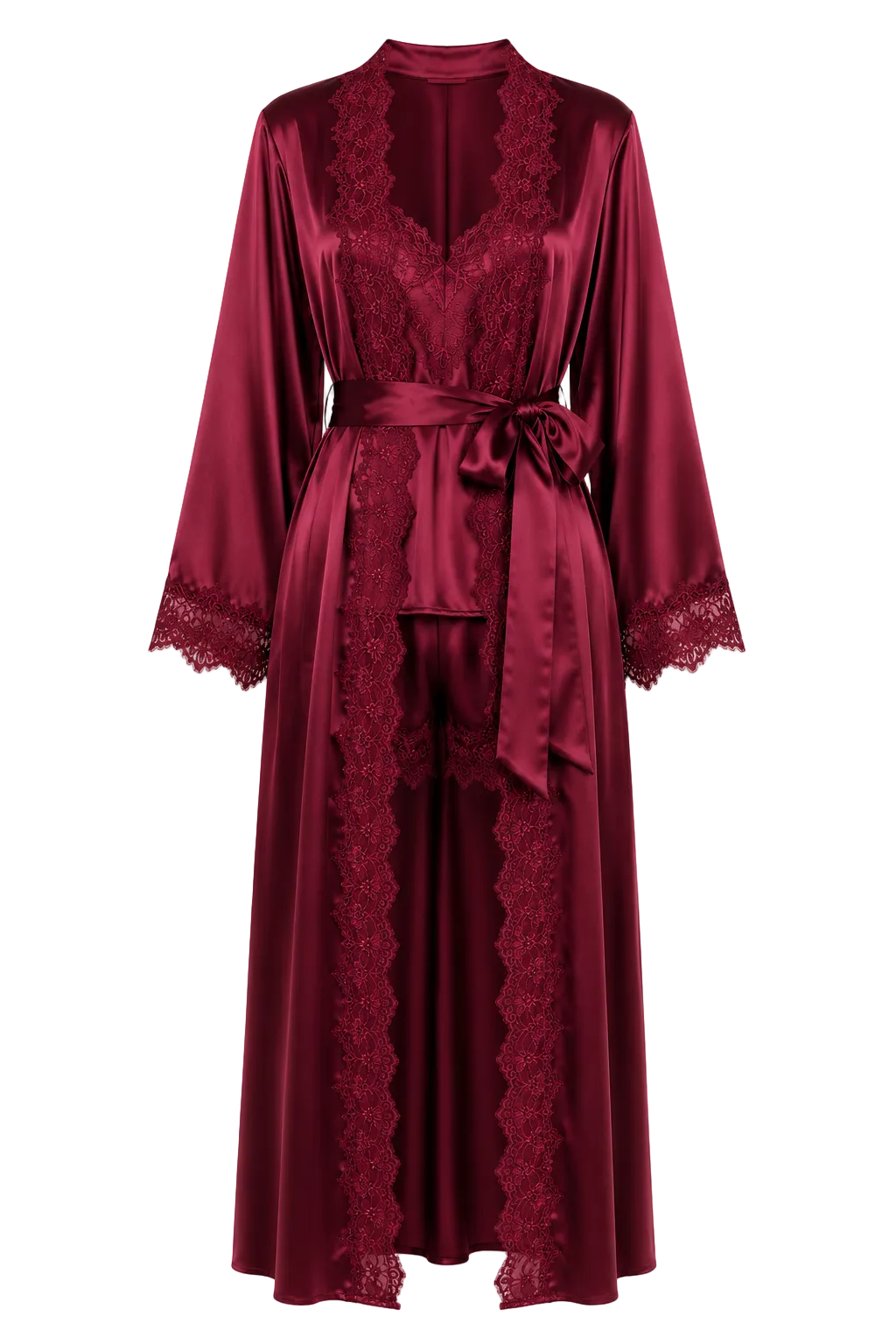 طقم روب حرير توت بدانتيل فاخر - Grade 6A | Silk Lace Set