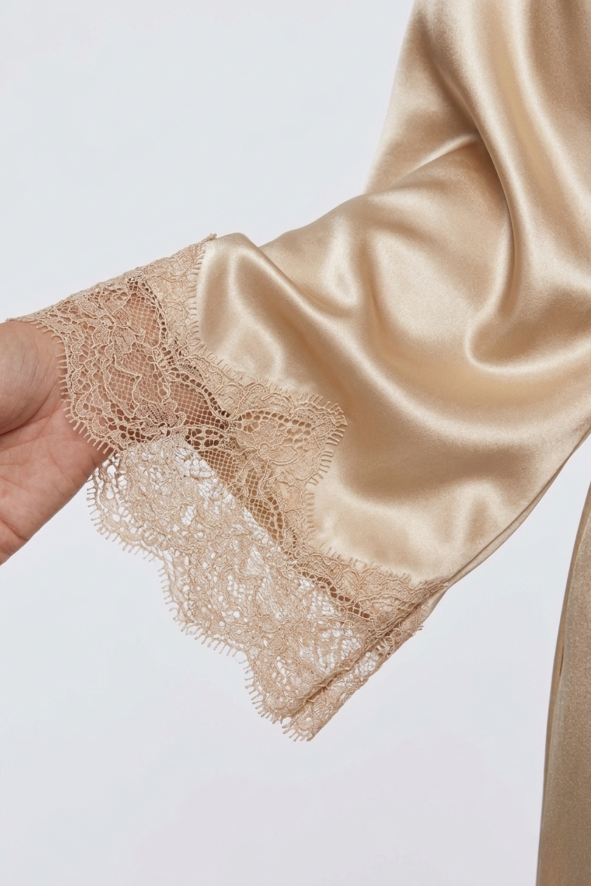 طقم روب حرير التوت بدانتيل فاخر - Grade 6A | Silk Lace Set